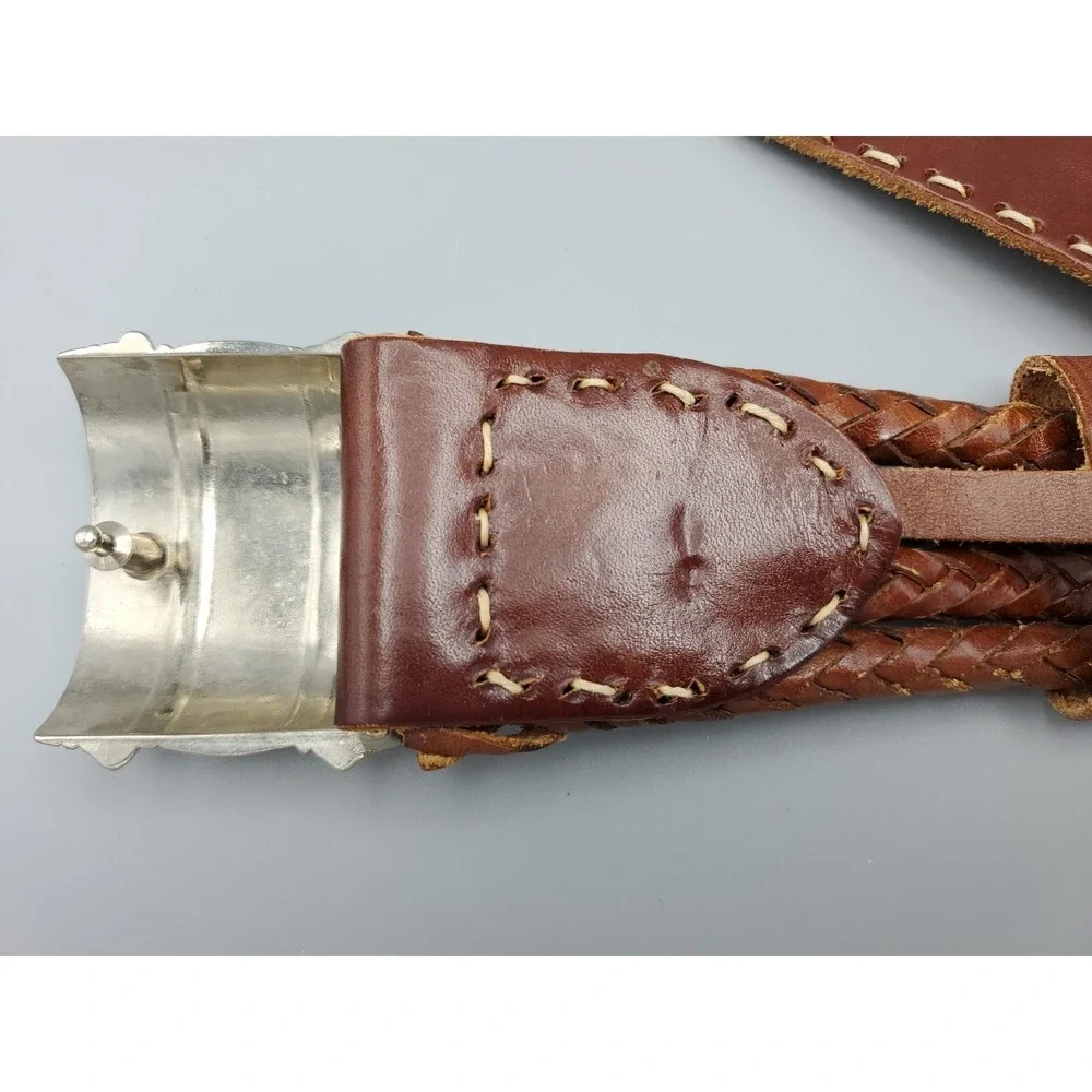 VTG The Limited Western Brown Leather Braided Women Small Belt Silvertone Buckle